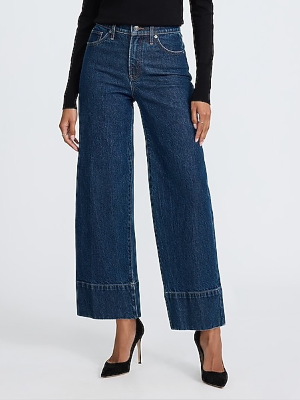 NEW Express High Waisted Dark Wash Tall Hem Wide Leg Ankle Jeans, Size 8